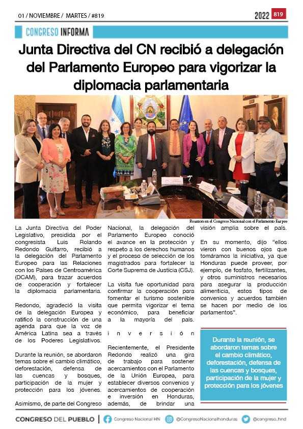 Junta Directiva del CN recibió a delegación del Parlamento Europeo para vigorizar la diplomacia parlamentaria